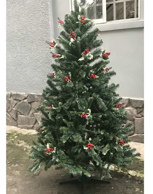 cây thông noel 3 lá gắn trái đỏ 1m2