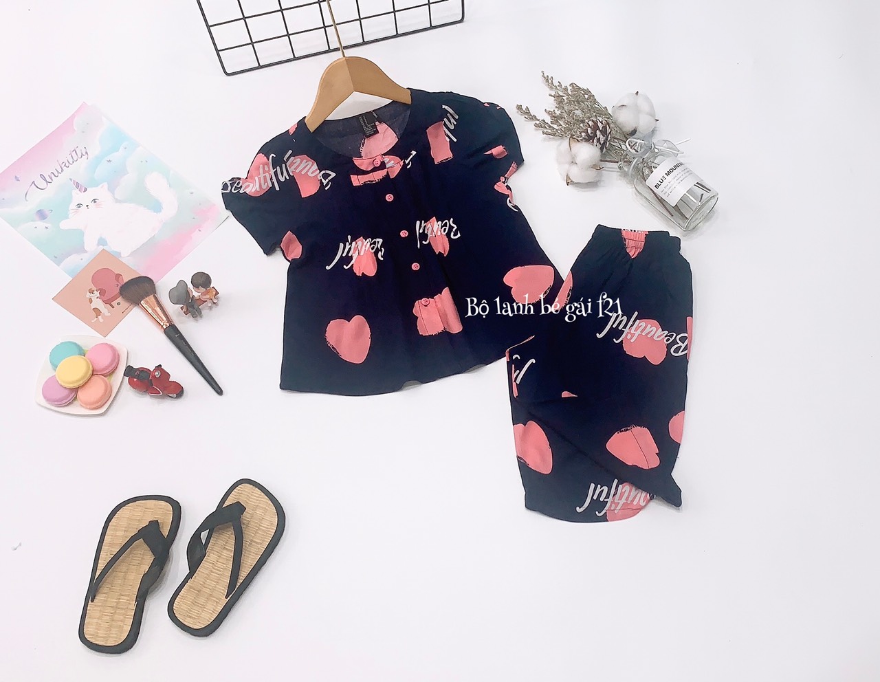 Bộ lững cổ tròn cho bé chất tole lanh VNXK