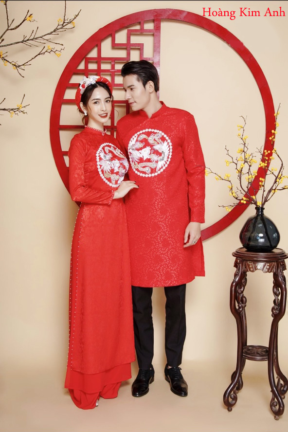 Bộ áo dài cưới nam nữ thêu lắc tay, áo dài ăn hỏi, áo dài đôi [Hàng đặt 1 tuần]