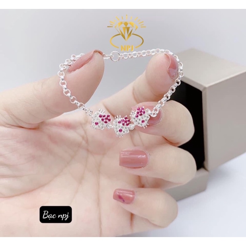 Lắc tay cho bé , vòng tay ️ hello kitty ️ dễ thương cho bé yêu, bạc ta 100%- bạc npj