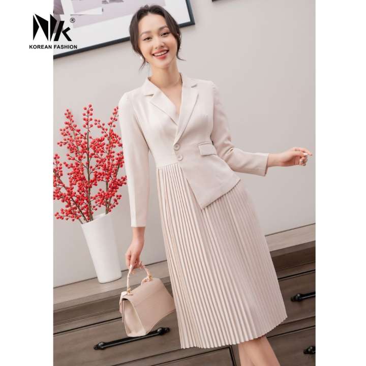Váy Công Sở Cổ Vest NK Fashion NKDV2110004 Thiết Kế Dáng Xòe Xếp Ly, 2 Cúc Tà Lệch Sang Chảnh Tôn Dáng – NK Fashion >>> top1shop >>> lazada.vn