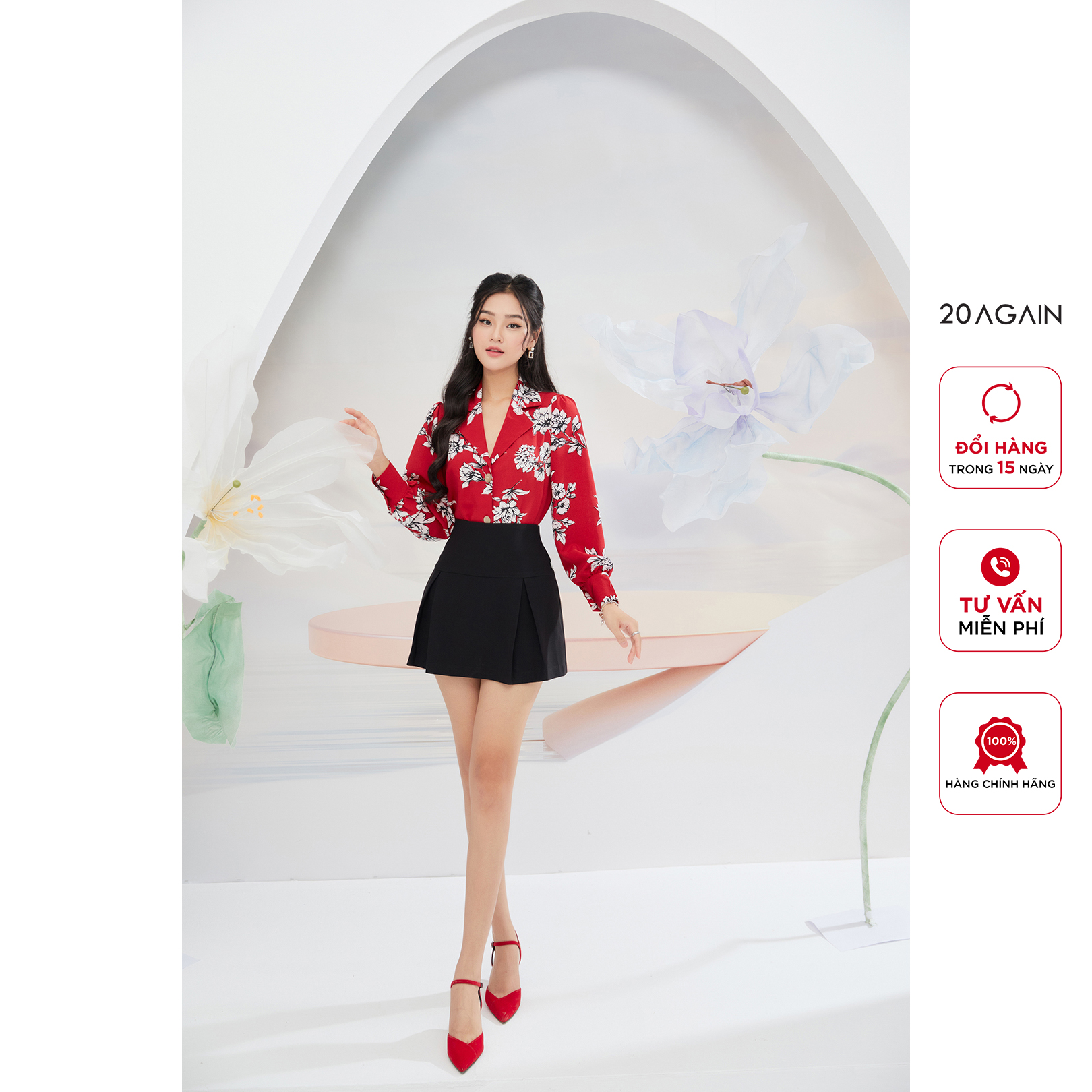 Chân váy xếp ly 20AGAIN, thiết kế dáng bacsic JAA2440
