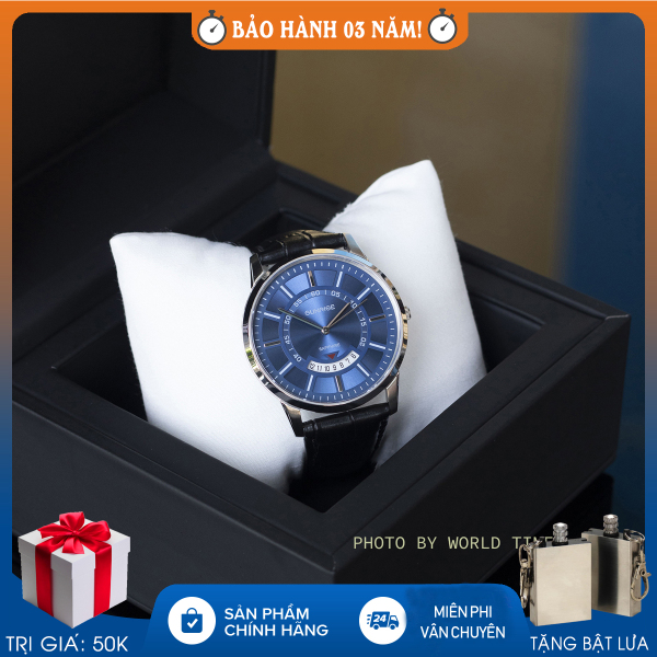 Đồng hồ Nam Sunrise DM1118SWA X , Full hộp , Thẻ bảo hành hãng , Kính Sapphire chống xước , chống nước , dây da