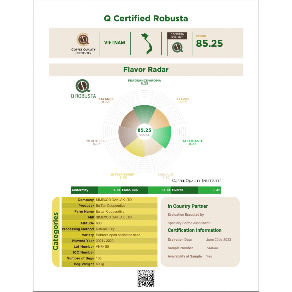 Cà phê đặc sản Fine Robusta - Simexco (rang mộc, túi zip 200g)