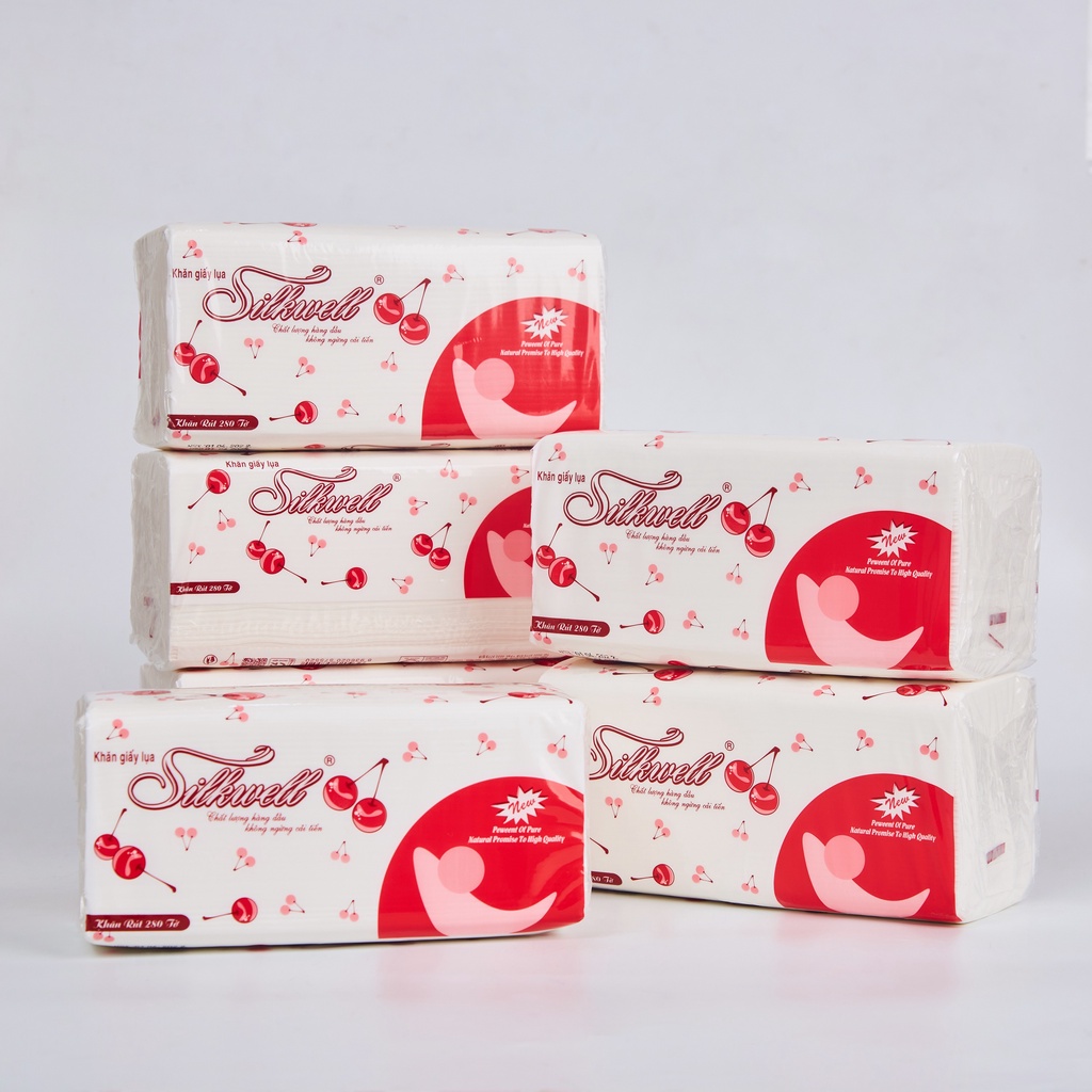 Gói 280 Tờ Khăn Giấy Rút Lụa 2 Lớp Silkwell Cherry - Khăn Giấy Ăn