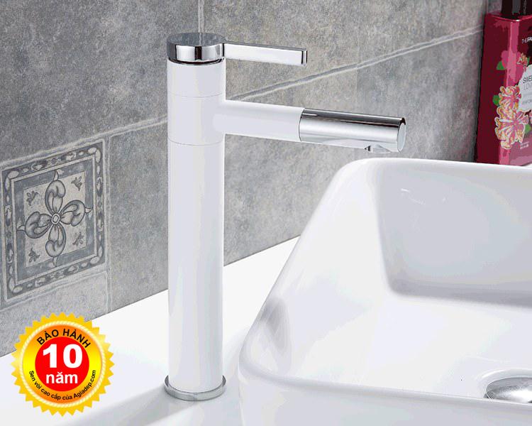 Vòi Lavabo nóng lạnh (Bóng kính, MÀU TRẮNG, chân cao) - Siêu cấp ITALIA (kèm 1 đôi dây cấp nước)