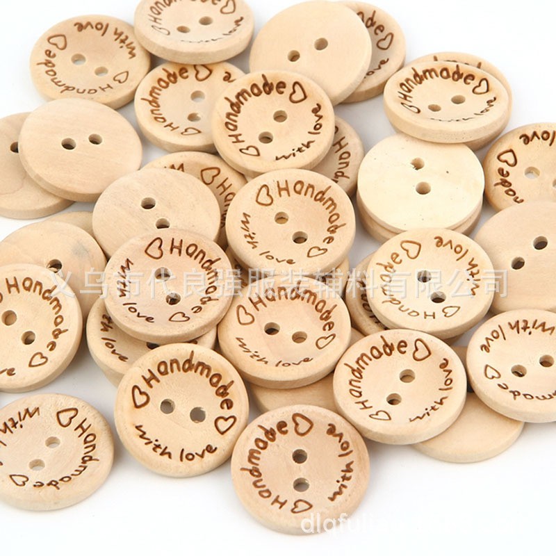 Cúc Gỗ Tròn Viễn Chữ Handmade size 15mm (10 chiếc/gói)