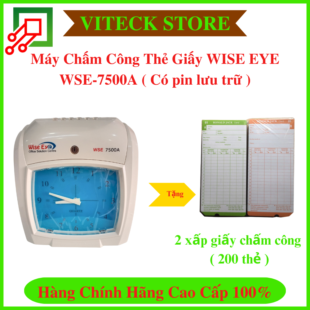 Máy chấm công thẻ giấy wise eye wse-7500a - tặng 2 xấp giấy chấm công