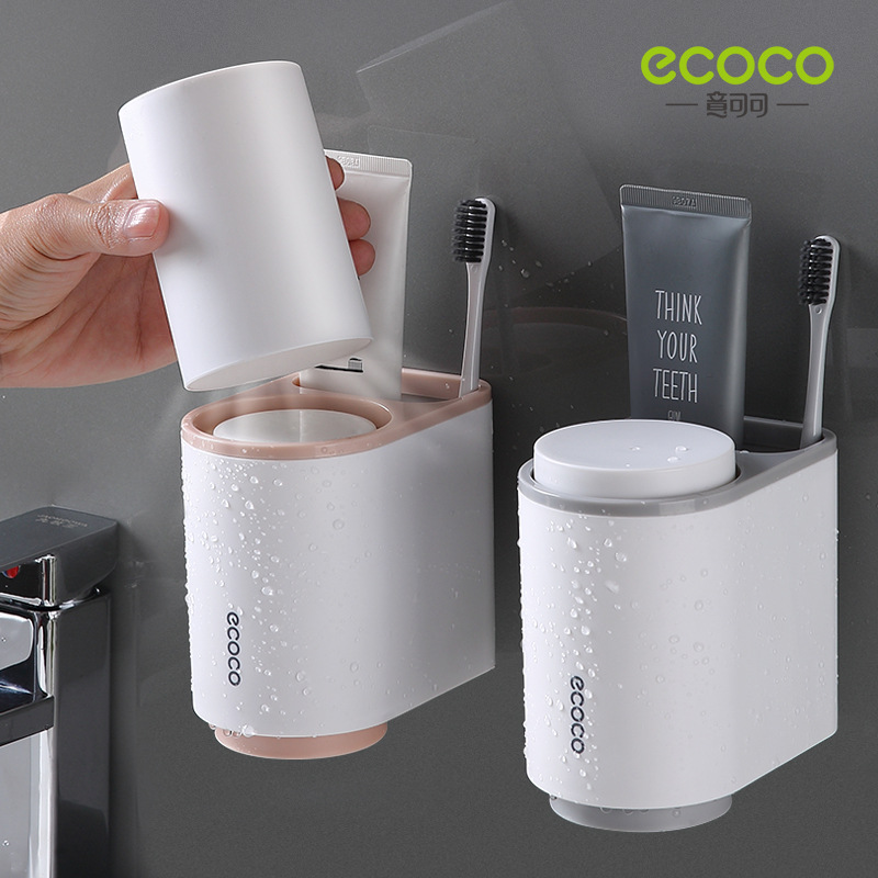 Kệ cắm bàn chải đánh răng Ecoco 2 cốc dán tường- ECOCO 1905