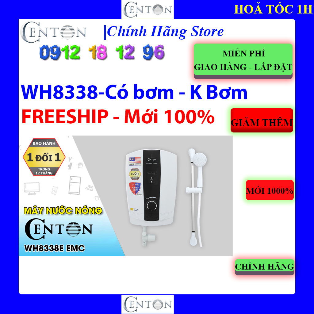 Máy nước nóng trực tiếp centon 8338e - centon 8338ep - centon wh8338