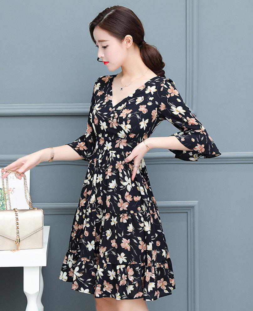 Kollettier 2021 mùa thu mới váy hoa cổ chữ v dài giữa eo eo tính cách váy  trà kiểu Pháp - Váy eo cao 🆘 Kho Hàng Tàu | Đặt hàng cực