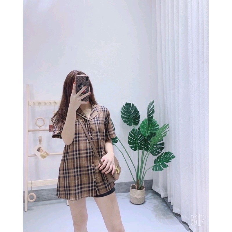 áo Sơ mi kẻ cộc tay Chất kẻ thô,ln