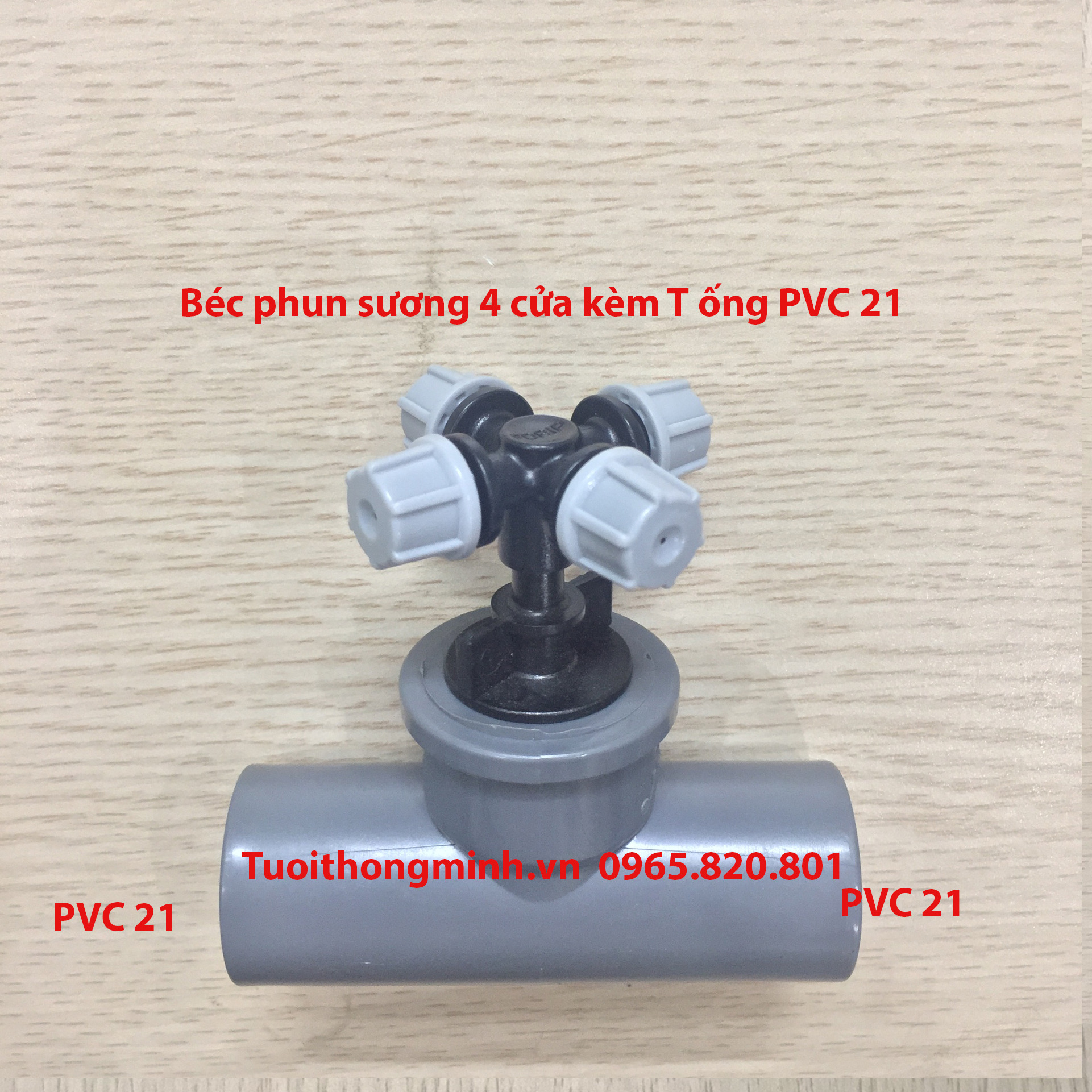 Béc phun sương 4 cửa kèm T ống PVC 21