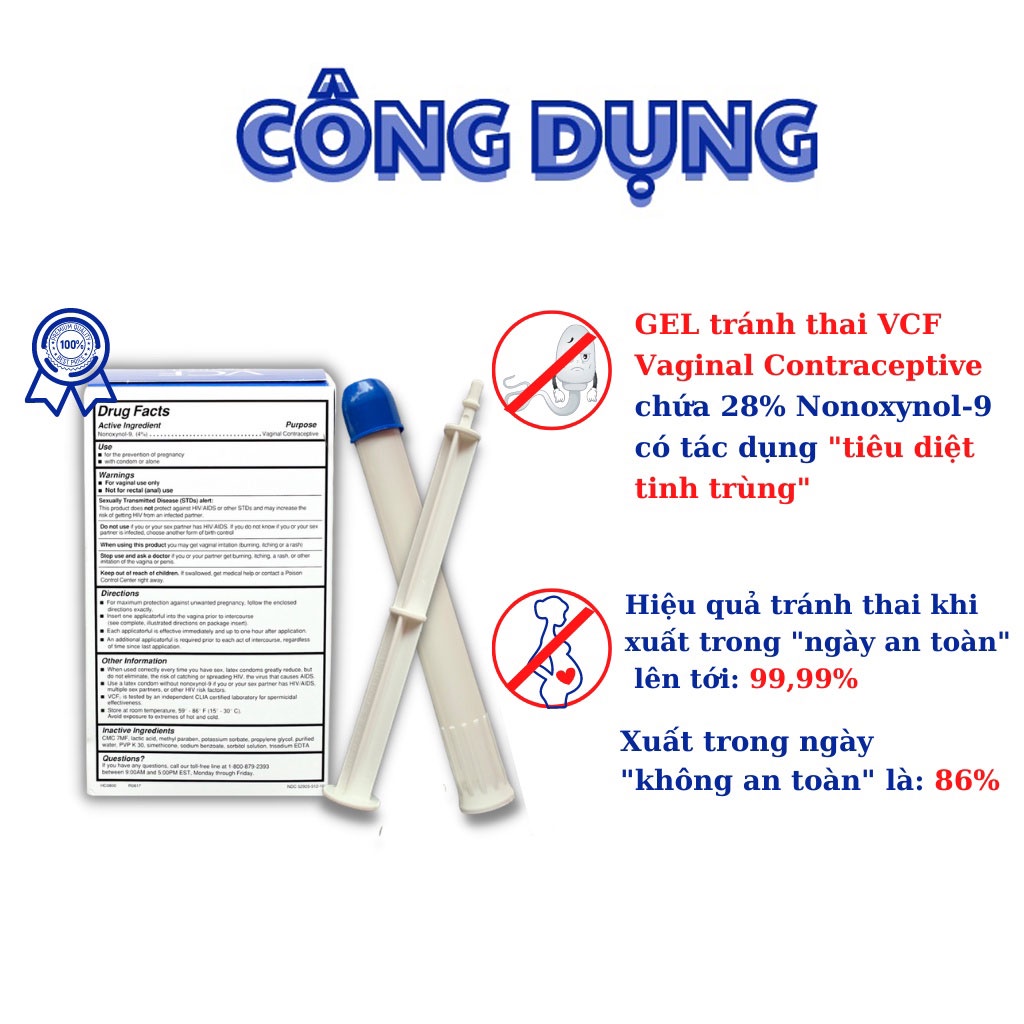 [Bán Lẻ] Gel tránh thai VCF lẻ 1 ống [Chính hãng USA, date xa]