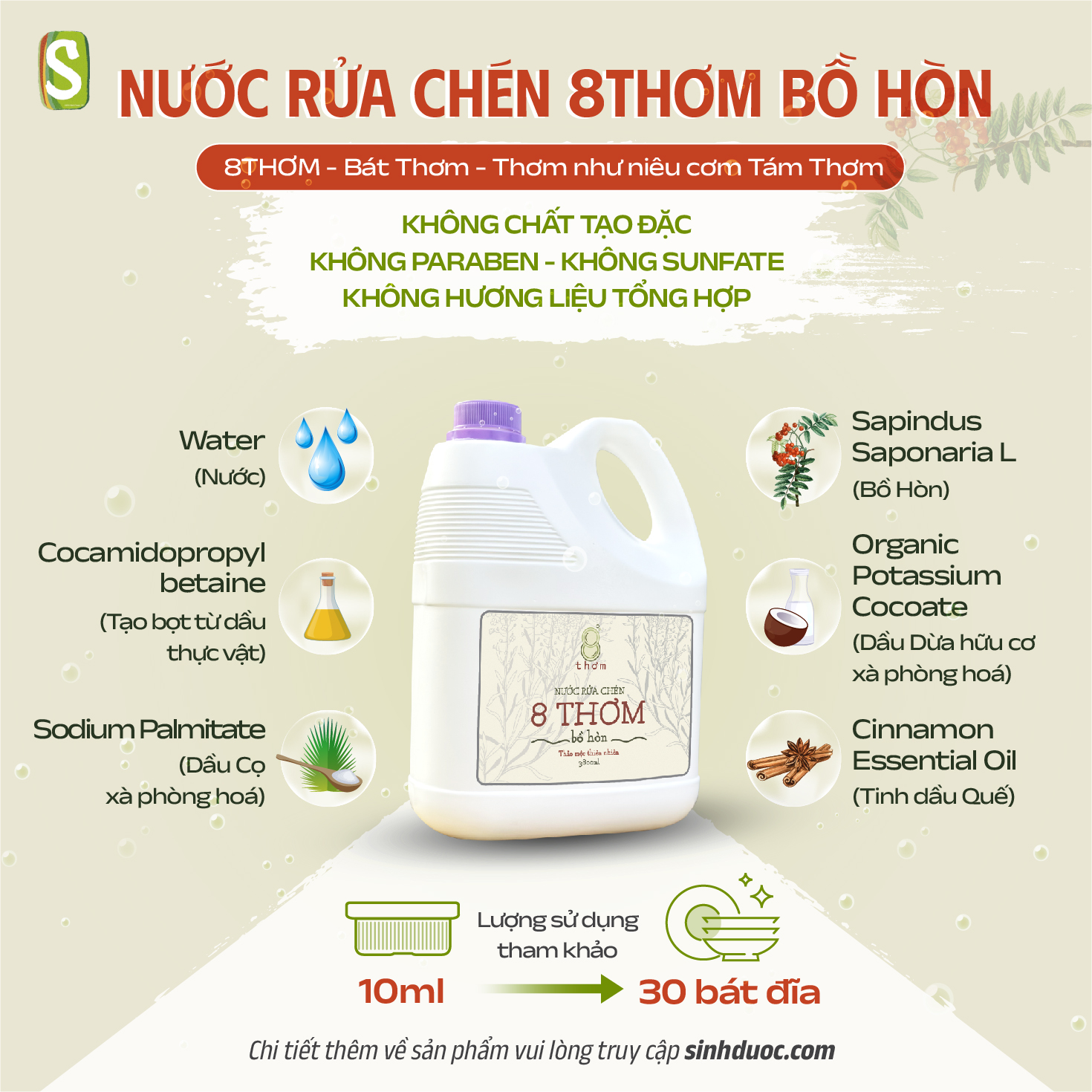 8 Thom Bo Hoan Dishwashing Liquid - Sinh Duoc 3.8 Liters