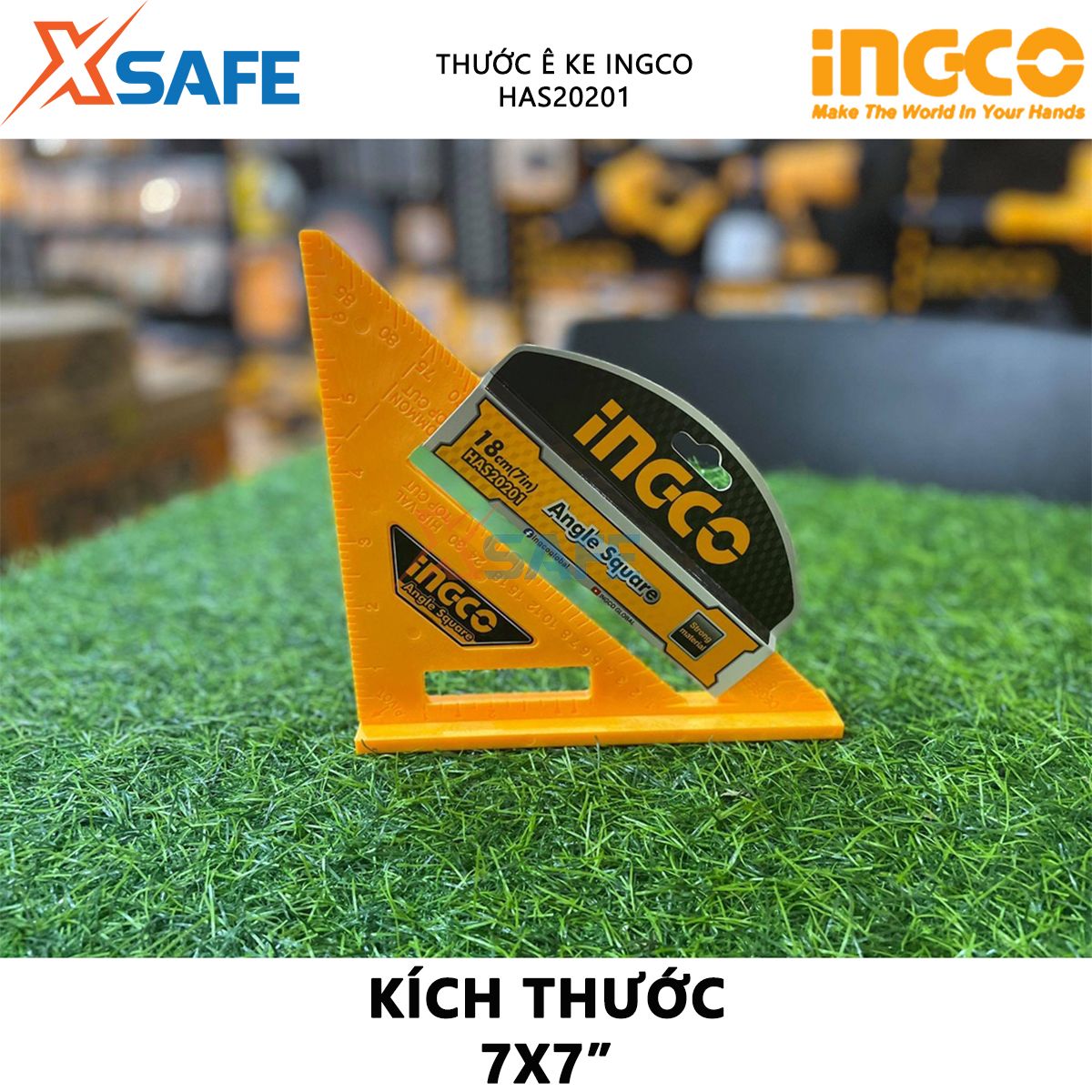 Thước ê ke INGCO HAS20201 | Thước đo góc vuông kích thước 7 inch x 7 inch chất liệu ABS, đơn vị inch để đo góc vuông vát cạnh đo