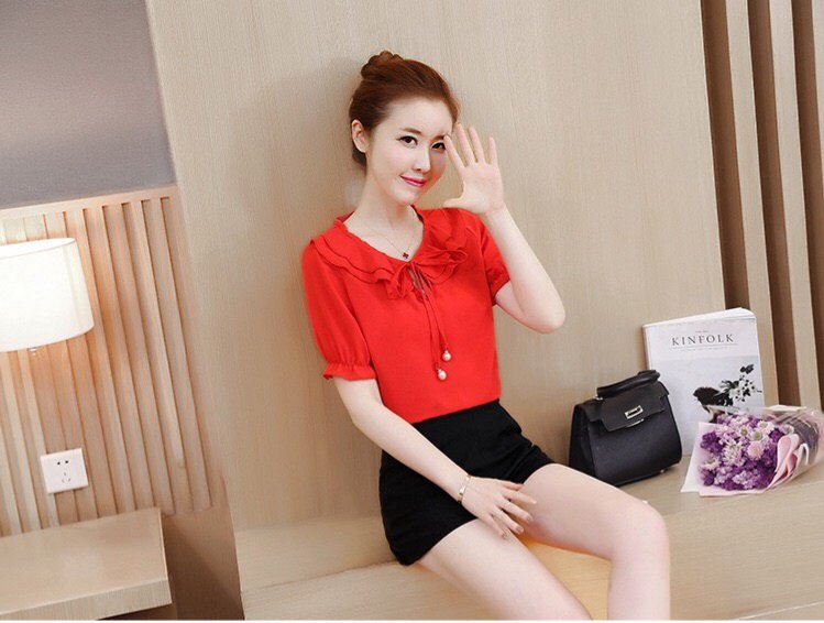 Áo kiểu cổ bèo thắt nơ _ tặng kẹp mái [giá gốc tận xưởng