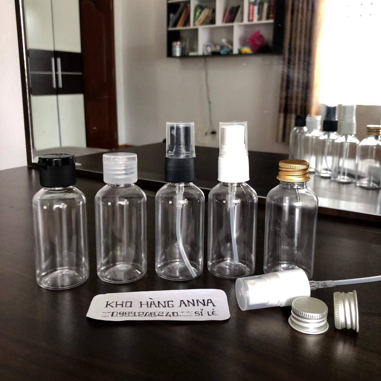 [ Chai nhựa trong suốt 50ml ]  5 Chai nhựa chiết mỹ phẩm 50 mL thấp tròn - Chai nhựa tròn xịt sương / xịt giọt / nắp bật / nắp nhôm - Chai pet nhựa đựng nước rửa , đựng gel - Chai lọ hủ 50ml trong suốt