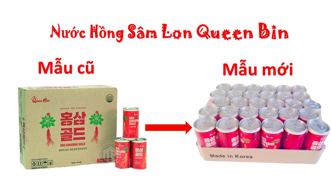 COMBO 10 LON NƯỚC HỒNG SÂM QUEENBIN HÀN QUỐC ( thùng 30 lon x175ml)