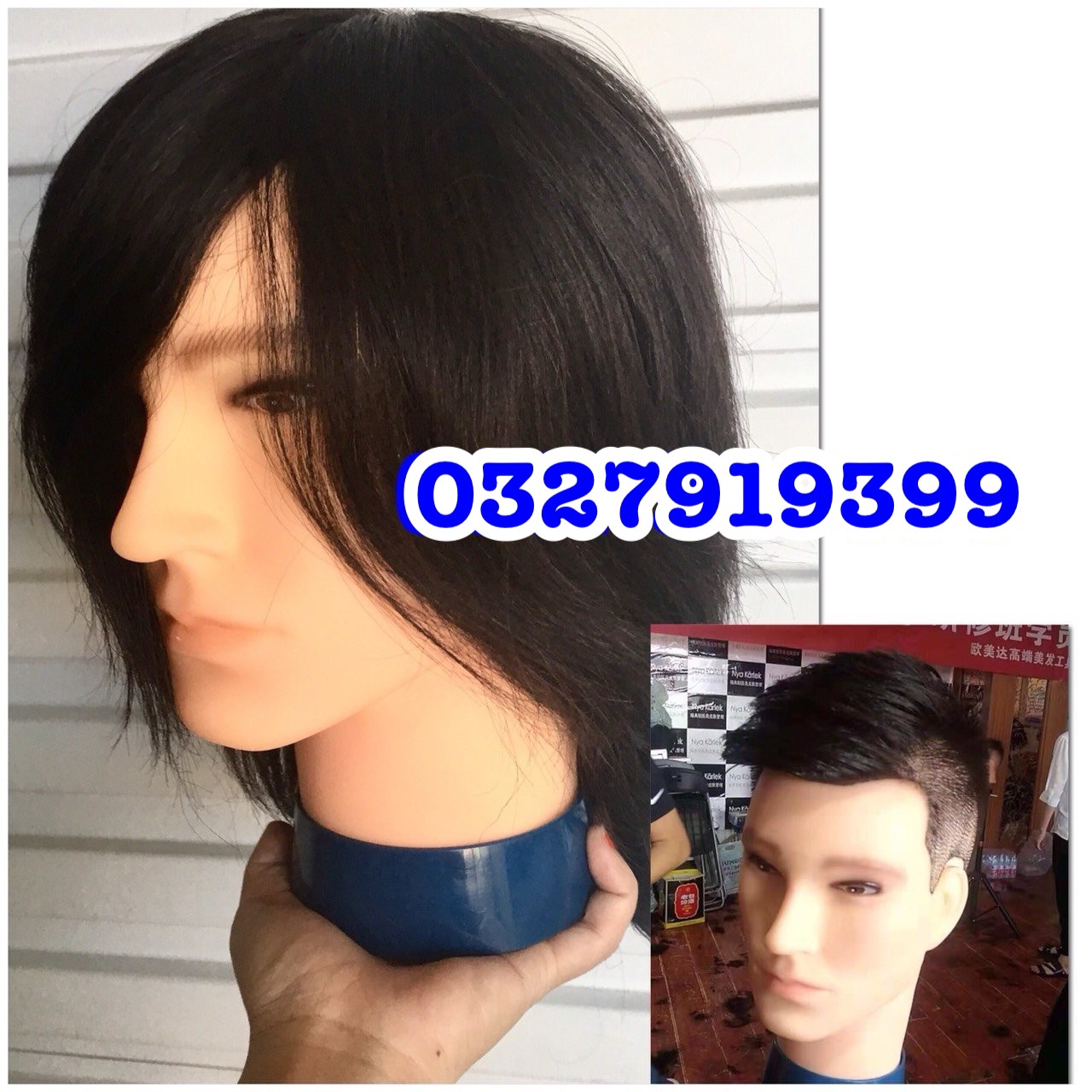 Male Mannequin Head with 100% Real Hair Mx06 - Heat Resistant to 230 Degrees - 22cm Long - Black Color - Used for Learning How to Cut, Curl, and Straighten Hair - High Quality - Professional Product