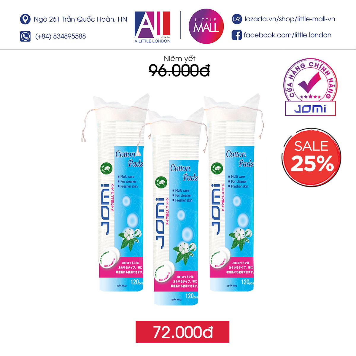 Bông tẩy trang Jomi 80/120 miếng (Nhập khẩu)