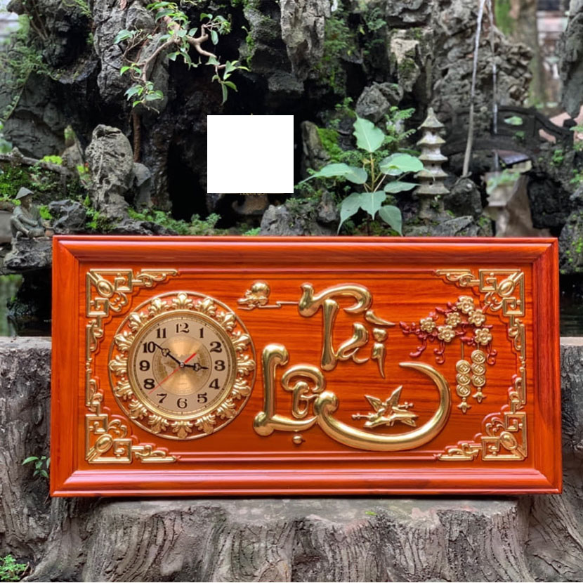 Đồng hồ tài lộc gỗ hương 41 x 81, đồng hồ gỗ , tranh gỗ đồng hồ