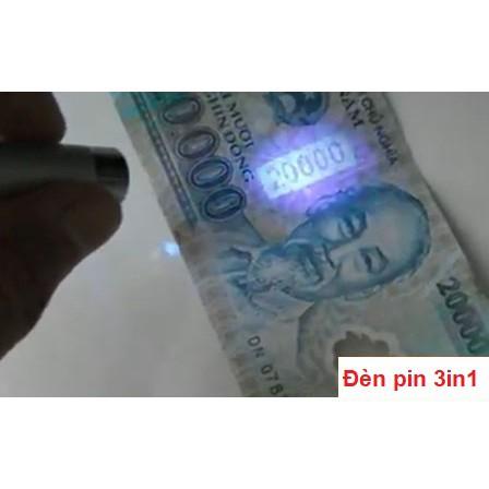 MÓC KHÓA ĐÈN PIN 3IN1 ( TIA LASER+ĐÈN PIN+SOI TIỀN GIẢ)