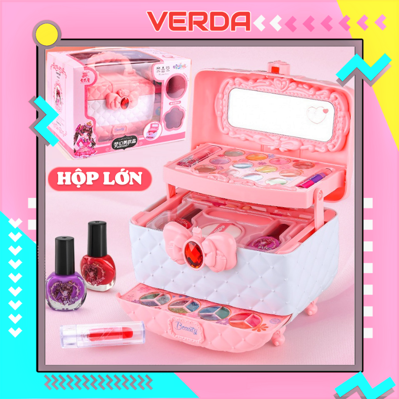 Đồ chơi trang điểm cho bé gái VERDA bộ vali hồng makeup trẻ em hộp make up