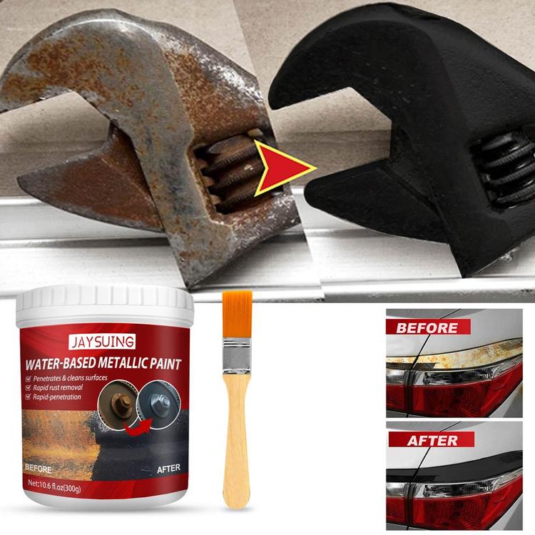 Water Based Metallic Paint Rust Converter Metallic Paint with Brush 300g Rust Converter Paint Effective Car Rust Removal for Garage Car Sink and Garden effective