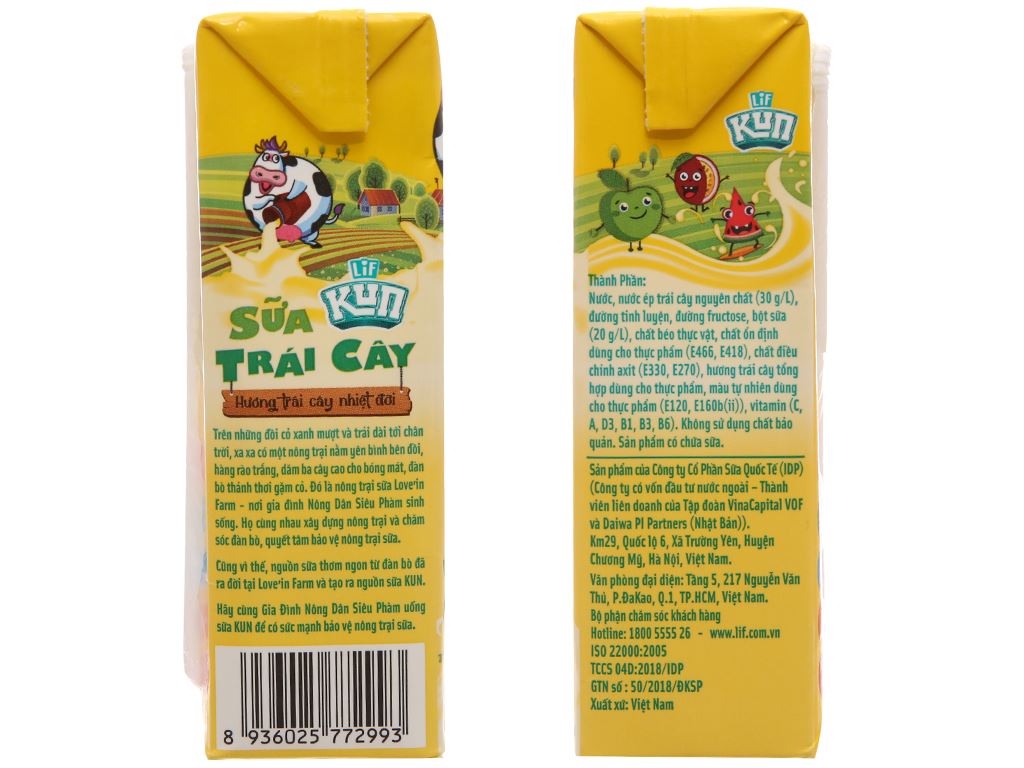[Thùng 48 Hộp] Sữa Kun Trái Cây Nhiệt Đới 180ml
