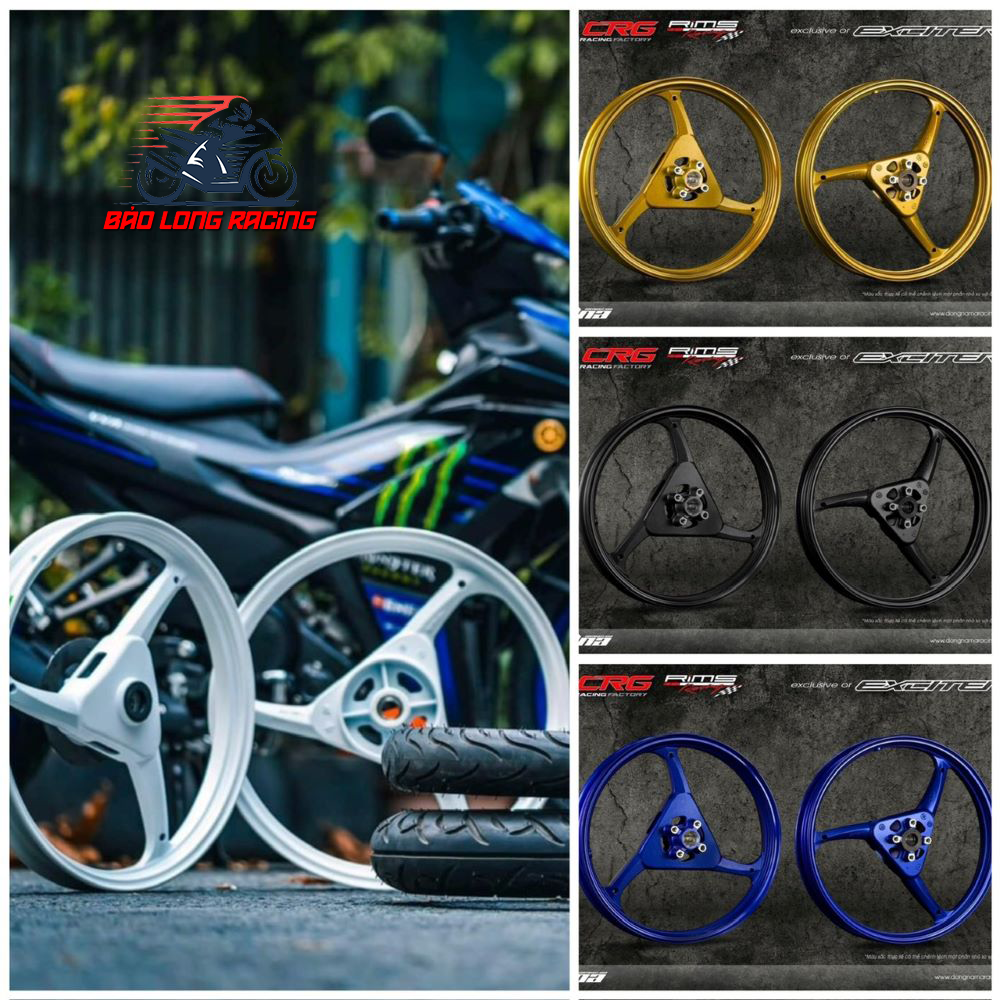 Mâm 3 đao crg chính hãng size 1.6 và 1.85 tặng kèm đĩa trước 245mm gắn xe máy exciter winner sonic satria....