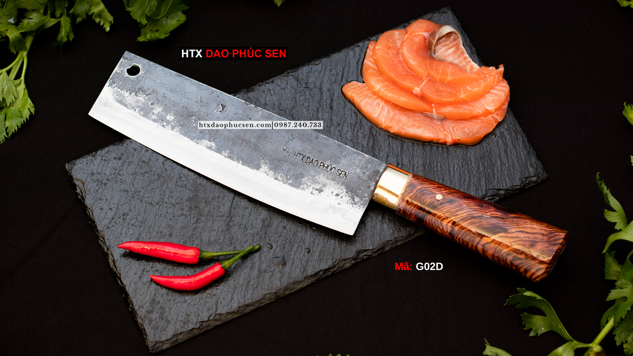 Dao thái 20 nhíp xe cán gỗ khâu đồng G02D