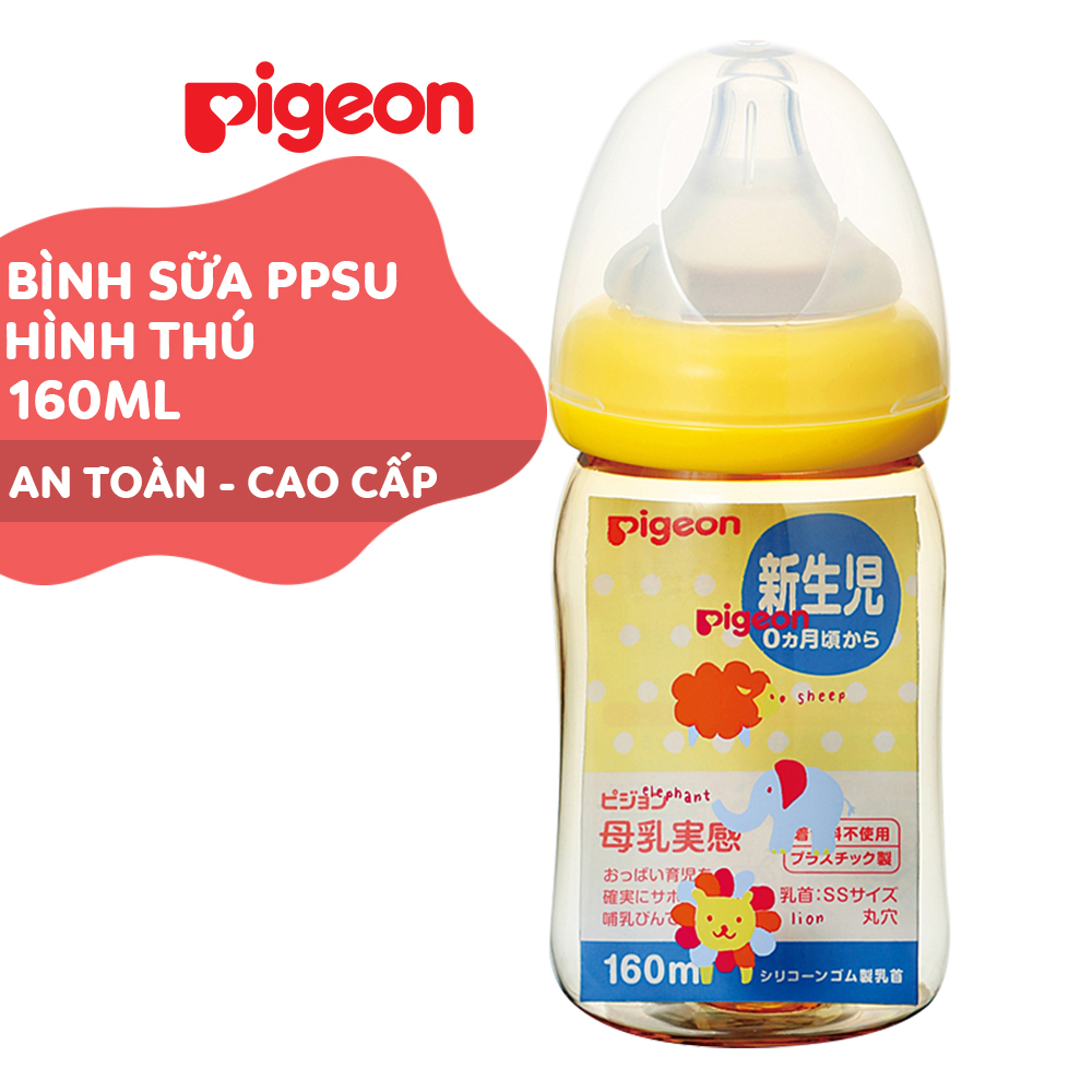 Bình sữa cổ rộng PPSU Plus Hình thú Pigeon 160ml (SS)