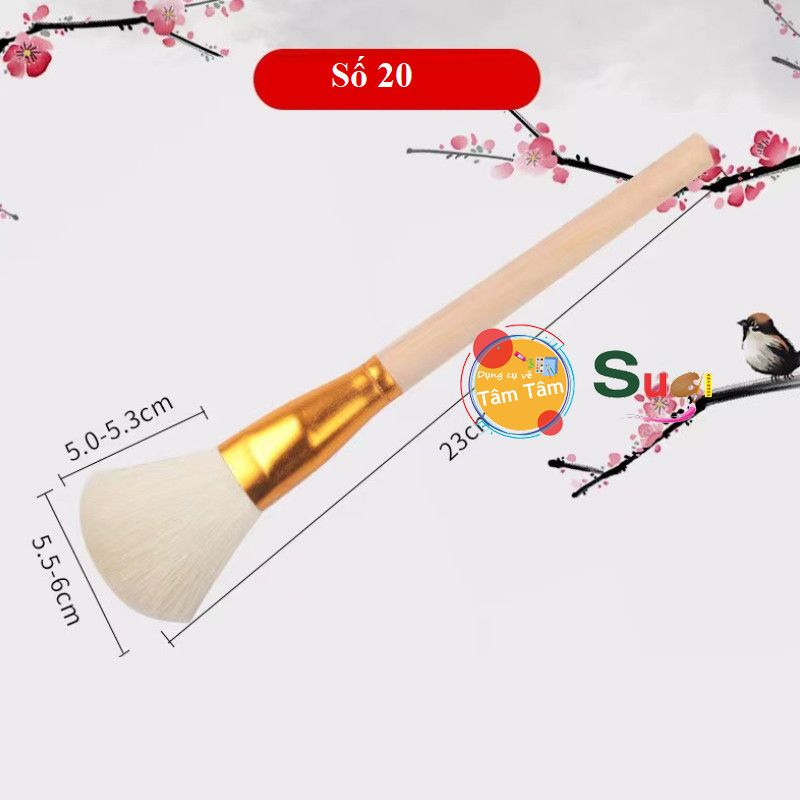 Cọ đầu tròn lông thỏ cán gỗ - Cọ lông mềm , xù - Quét gôm quét tẩy, hoặc blend acrylic