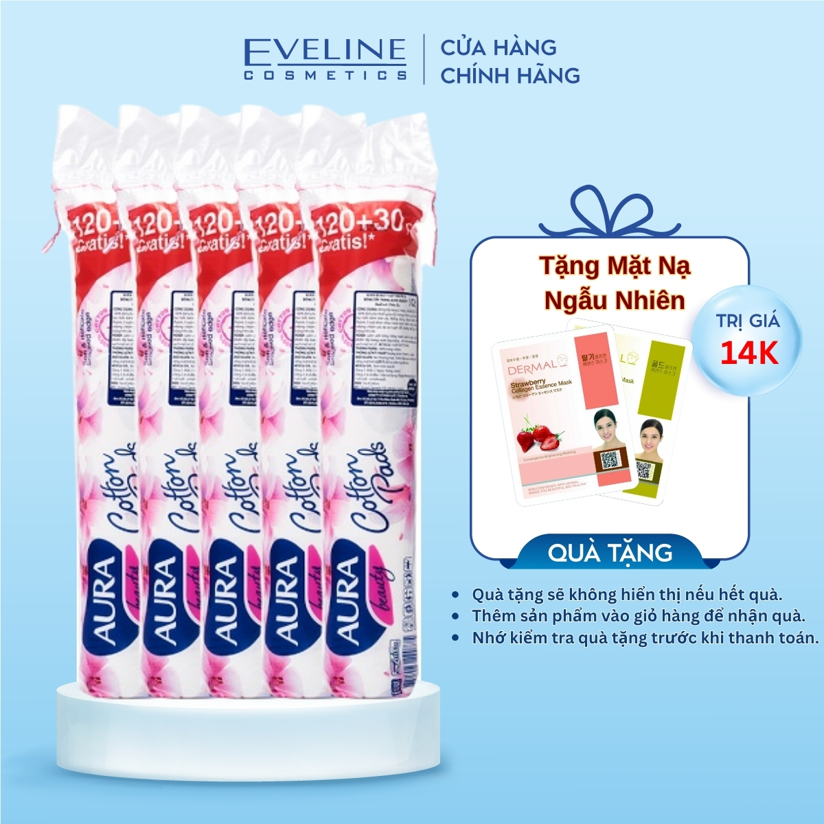Combo 5 Bông tẩy trang Aura Beauty 100% cotton mềm mịn 150 miếng/bịch