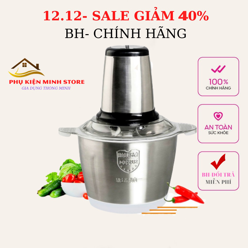 Cối xay thịt 2 chế độ cỡ to nhà bếp/Máy xay thịt đa năng mini cối inox 304 máy xay thịt 4 lưỡi dao 2L cối xay thịt Phụ Kiện Minh Store