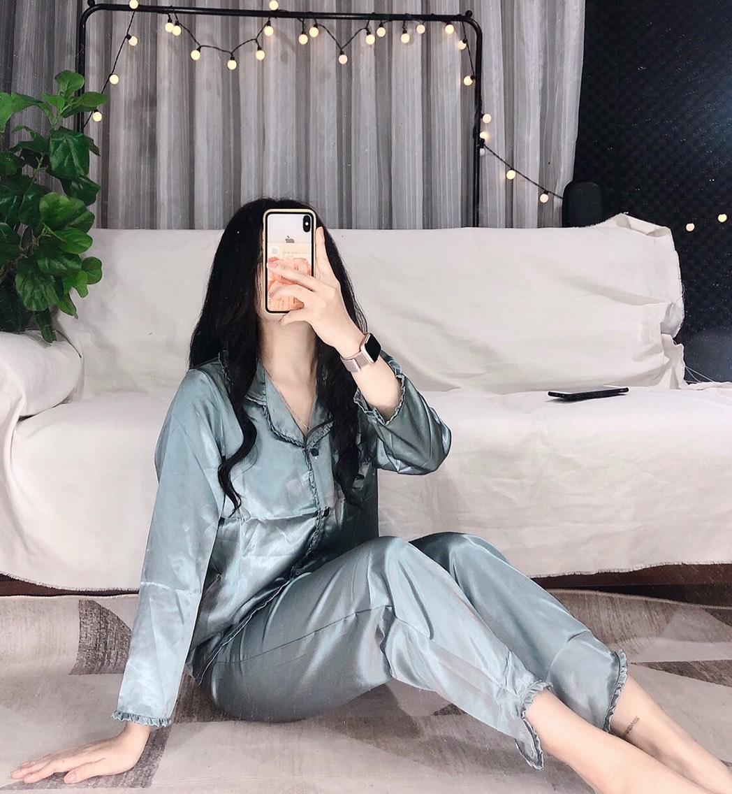 [HCM]Đồ bộ  pizama phi lụa tay dài quần dài bèo