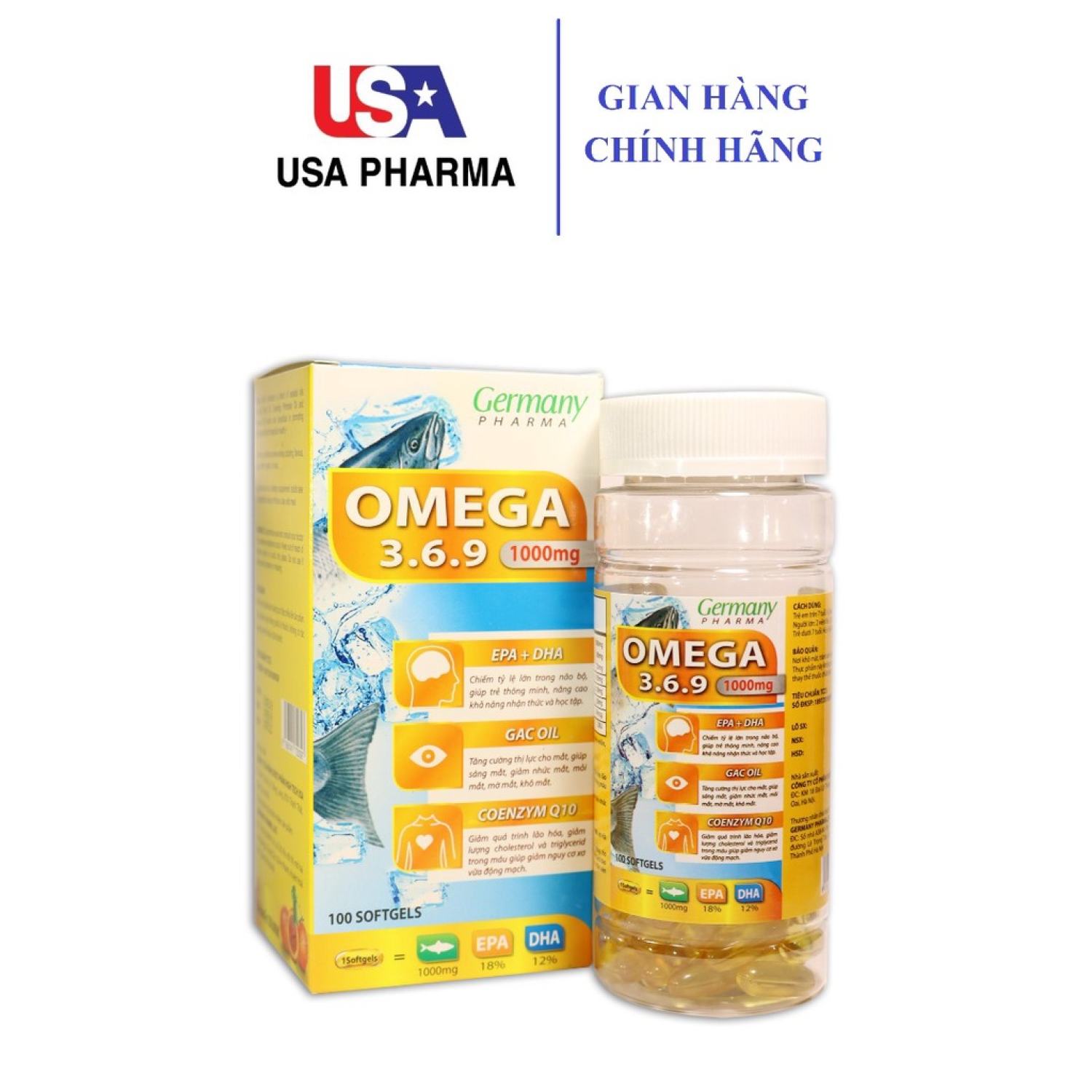 Viên dầu cá omega 3 6 9 bổ não, sáng mắt, khỏe mạnh tim mạch - 100 viên