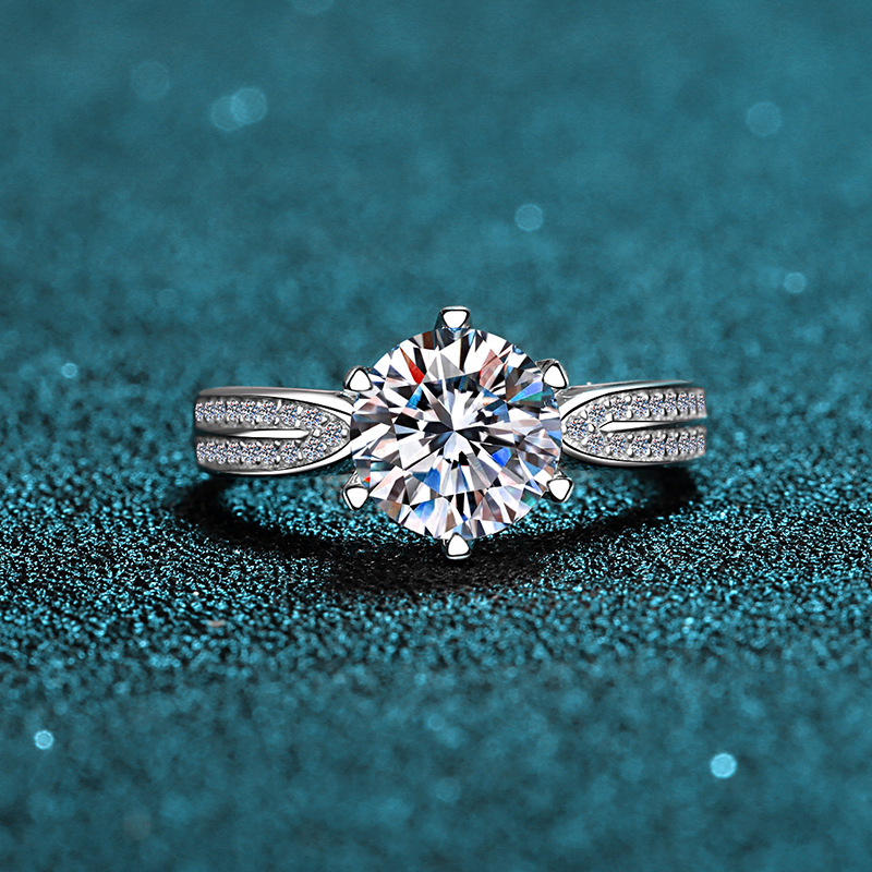 Bestone 1 Carat Moissanite Diamond Ring 925 Sterling Silver Ring Six Claws Moissanite Ring