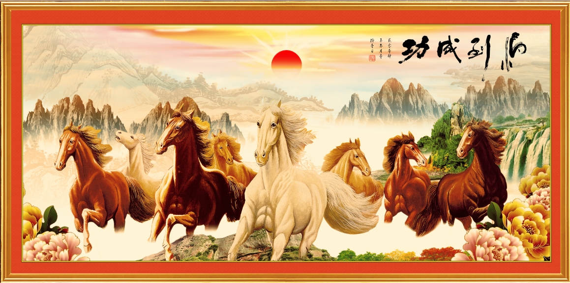 Tranh dán tường 3d Mã đáo thành công kt 1M2*2M