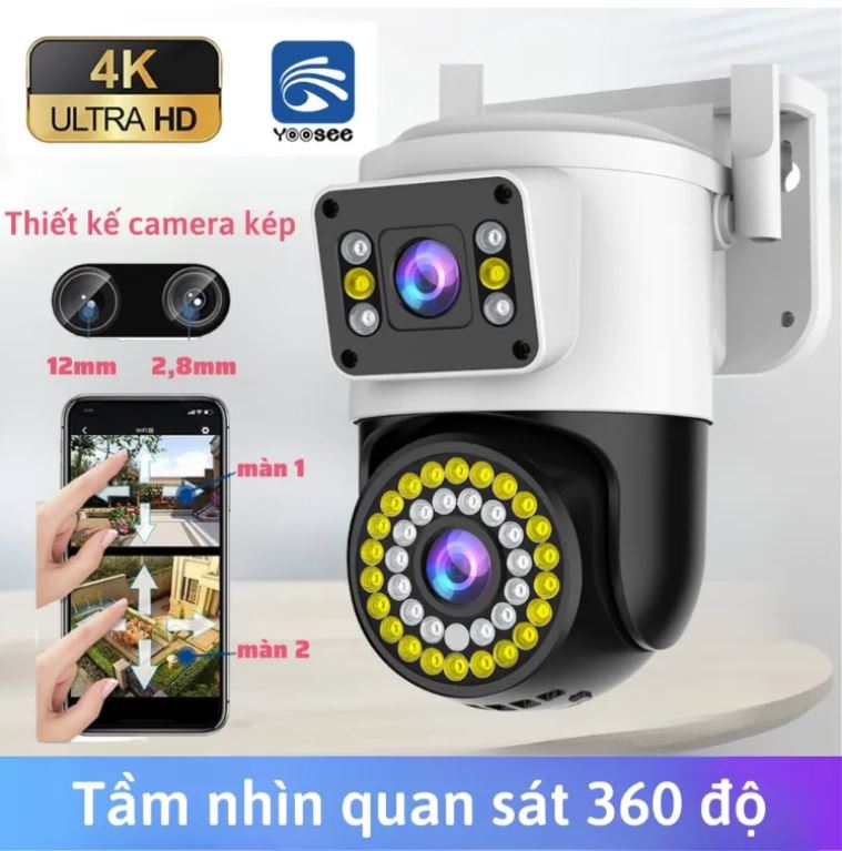Camera Ip Yoosee YS2in1 (1 Cam 2 Màn Hình), Camera Wifi Không Dây Ngoài Trời, Phát Hiện Chuyển Động Và Theo Dõi Tự Động, Chống Thấm Nước, Chống Nắng Và Chống Bụi, Tầm Nhìn Ban Đêm Rõ Ràng