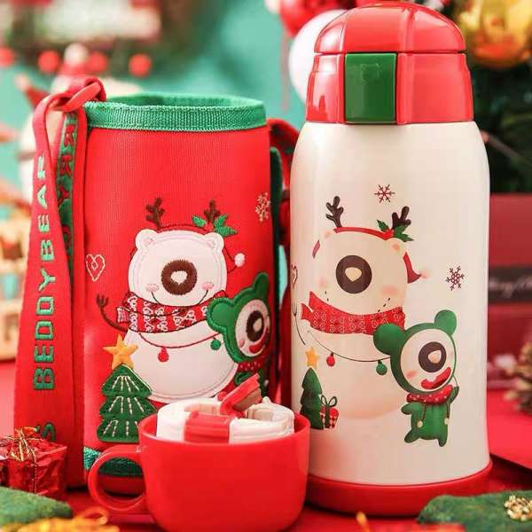 Hàn Quốc BEDDYBEAR Trẻ Em Ống Hút Cốc Giữ Nhiệt Noel Quà Tặng Cốc Nước Hạn Chế Trẻ Em Xách Tay Chống Rò Rỉ Cốc Inox