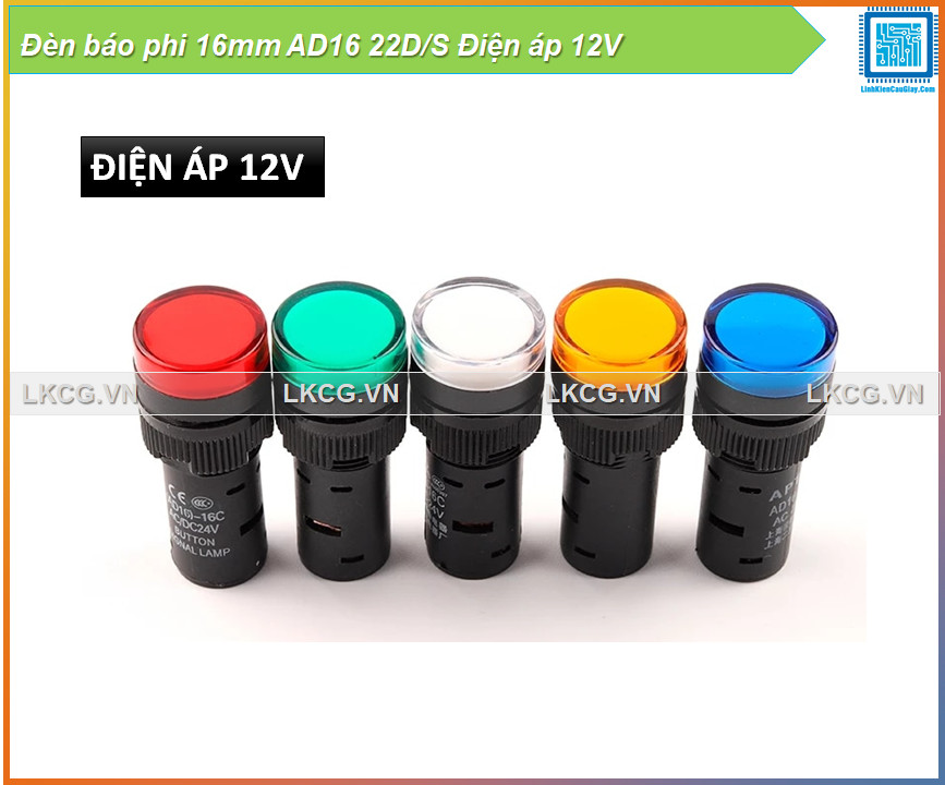 Đèn báo phi 16mm ad16 22d/s điện áp 12v