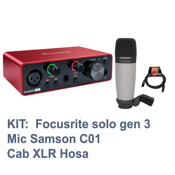Trả góp 0%KIT thu âm Focusrite Scarlett solo gen 3 Mic Samson C01 Cab Hosa
