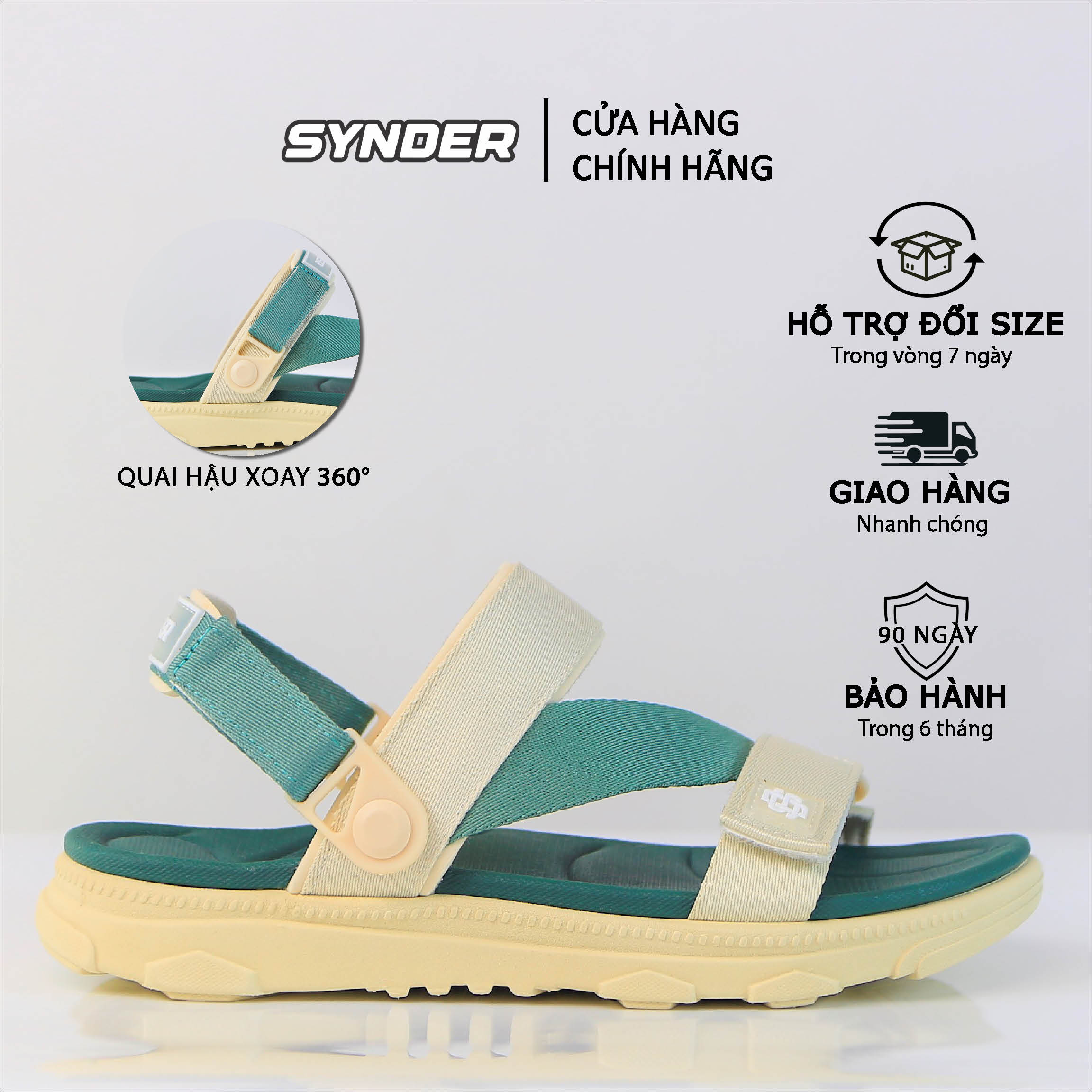 Giày Sandal SYNDER SD2 Màu Be Rêu [ kèm hộp + vớ ]
