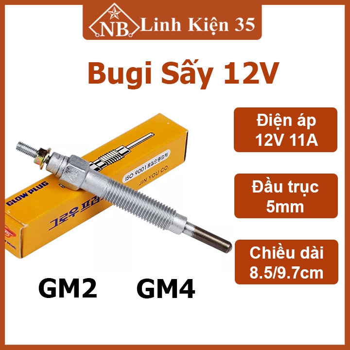 Bugi sấy 12v gm2/gm4 chế máy hàn, máy nung thiếc đầu trục 5mm