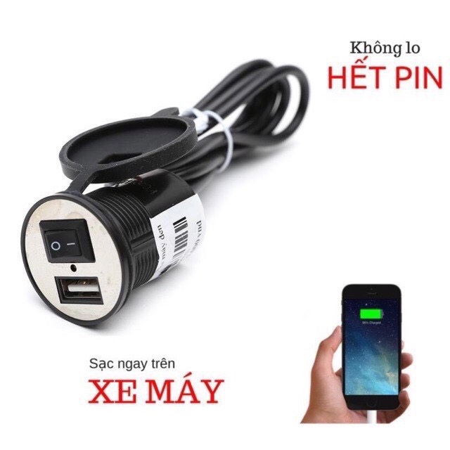 Củ sạc điện thoại gắn xe máy kết nối cổng USB 2.1 A 12V chống nước tiện dụng