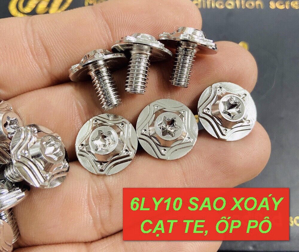 Ốc sala ya 6ly10 đầu dù mẫu sao xoáy bắt ốp pô cạt te