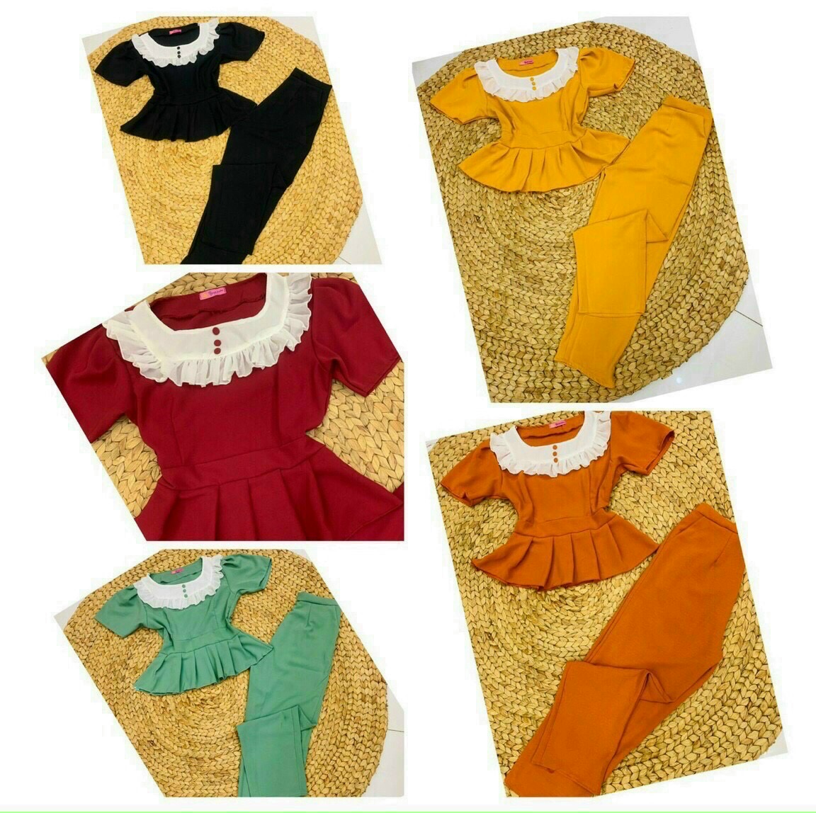 Sét bộ tay ngắn phối cổ màu trắng-Th #setbonu