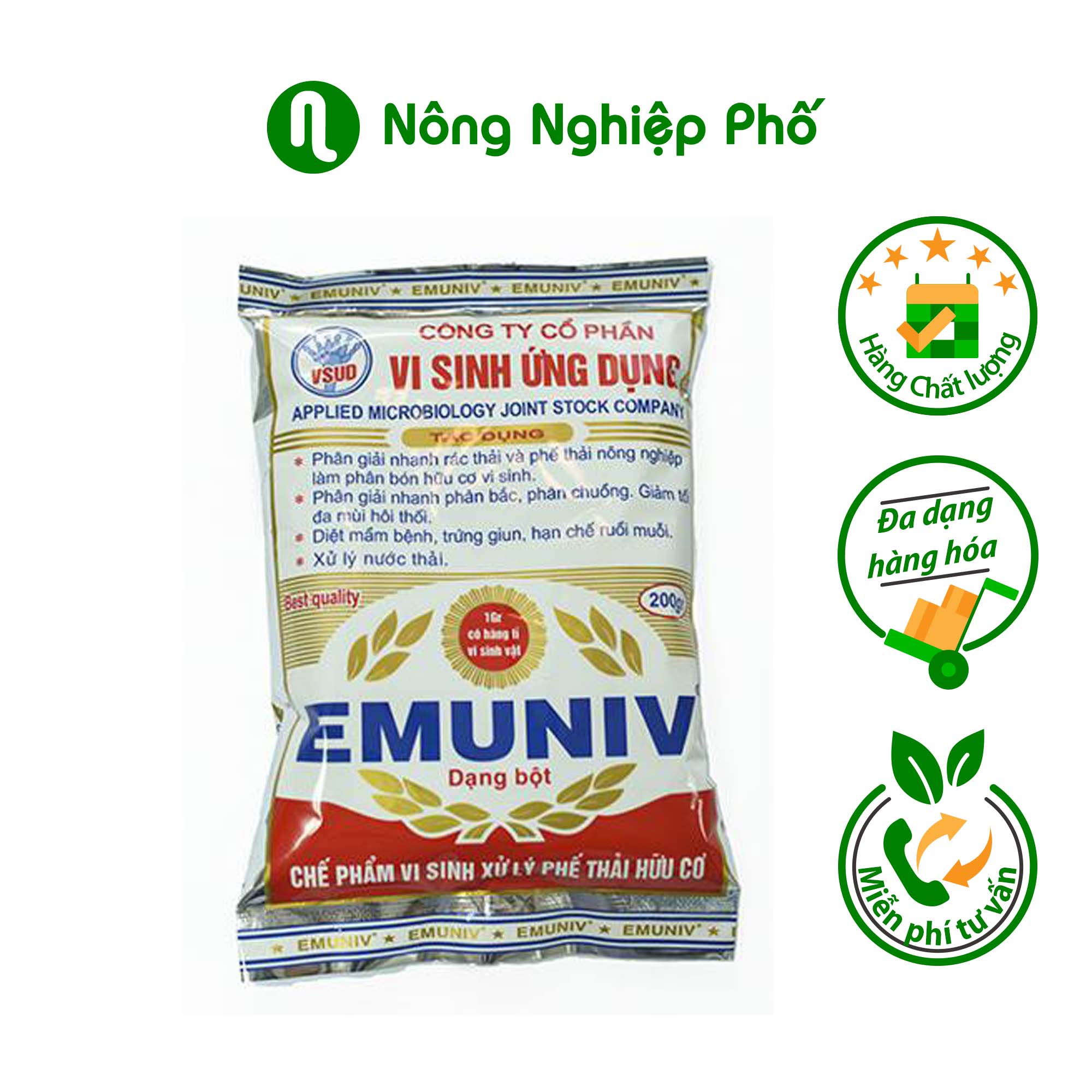 Chế Phẩm Vi Sinh EMUNIV  Ủ Phân Và Rác Thải Hữu Cơ Gói 200 Gram